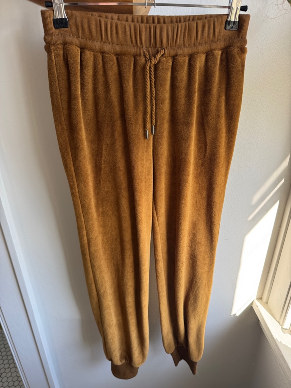 Madewell Plush Velour Joggers in Caramel